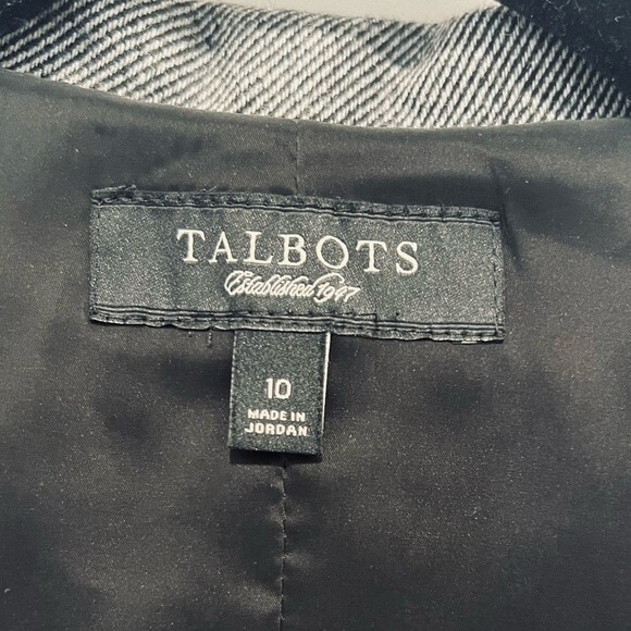 Talbots Black & White Striped Wool Blend Jackie Fit Pleated Peacoat/Jacket Sz 10 - Picture 3 of 12